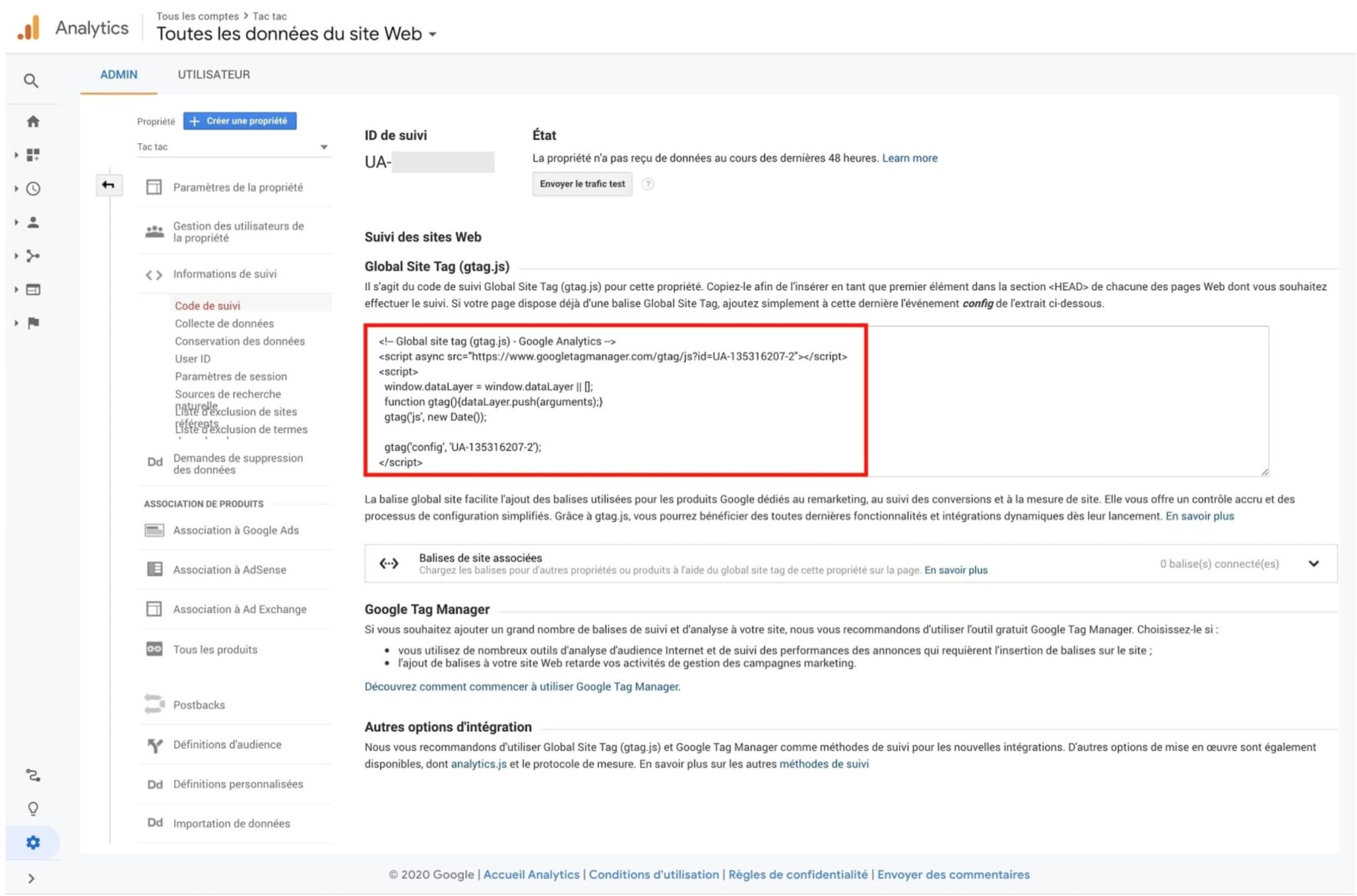 Code de suivi Google Analytics pour WordPress