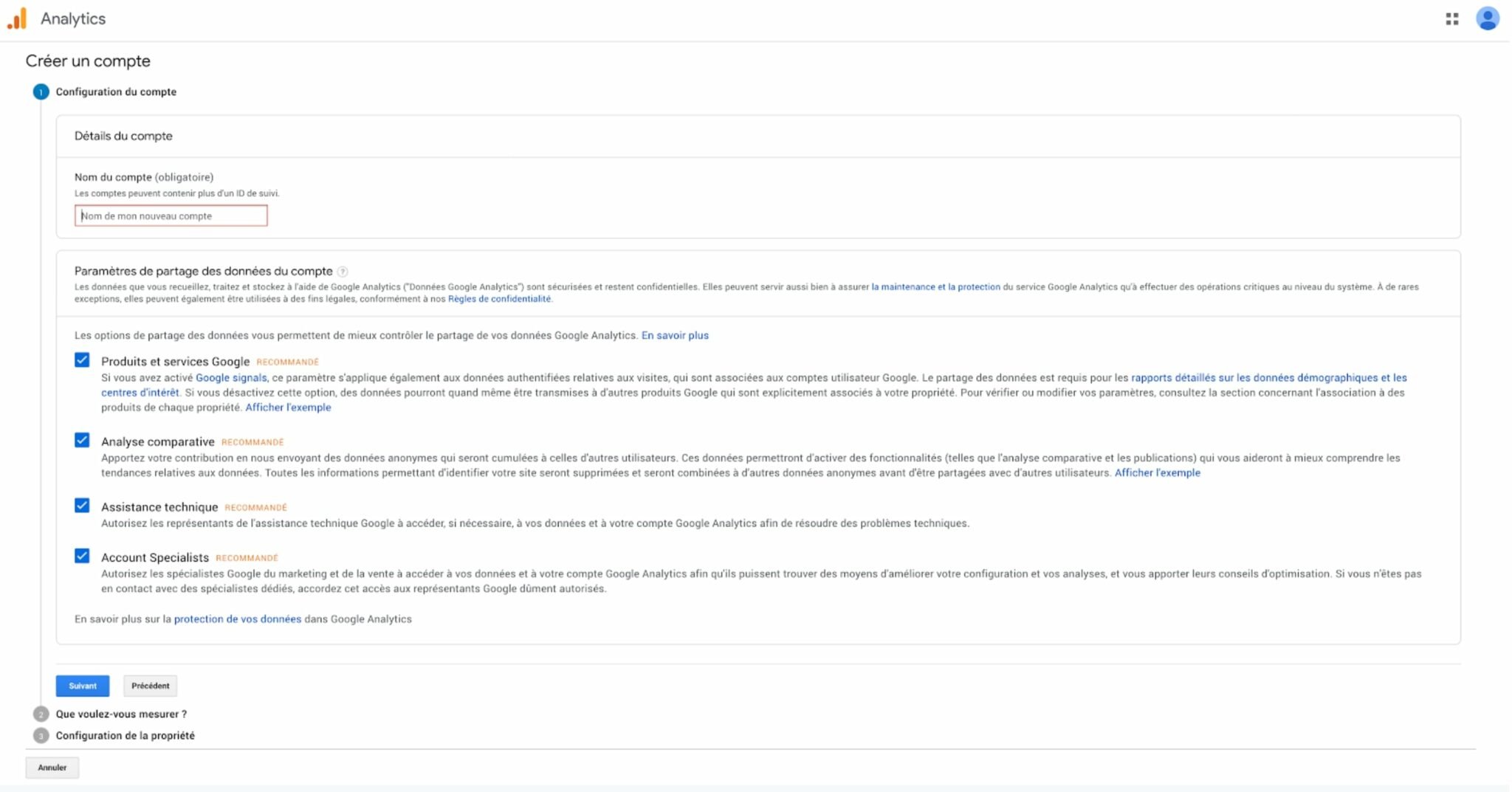 Google Analytics WordPress : Création du compte