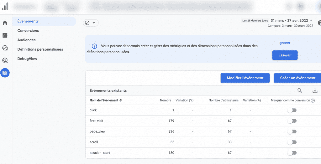 Conversion à partir d'un évènement GA4