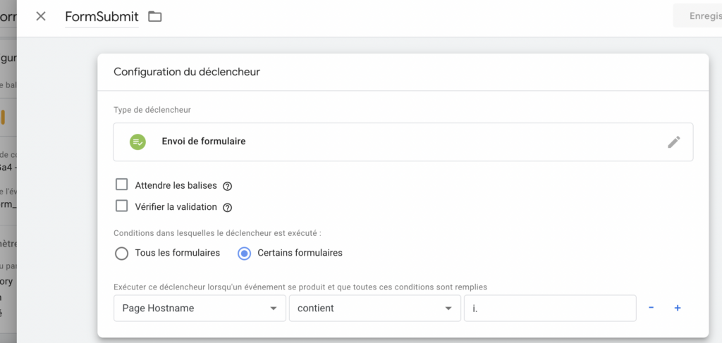 configurer le déclencheur 