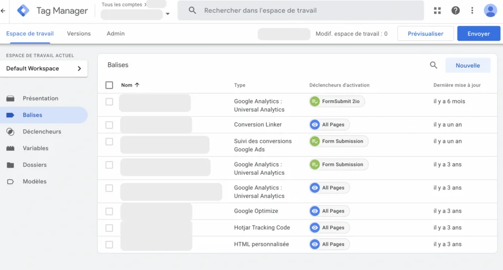 Etape 1 : installation via GTM de GTAG pour google analytics 4