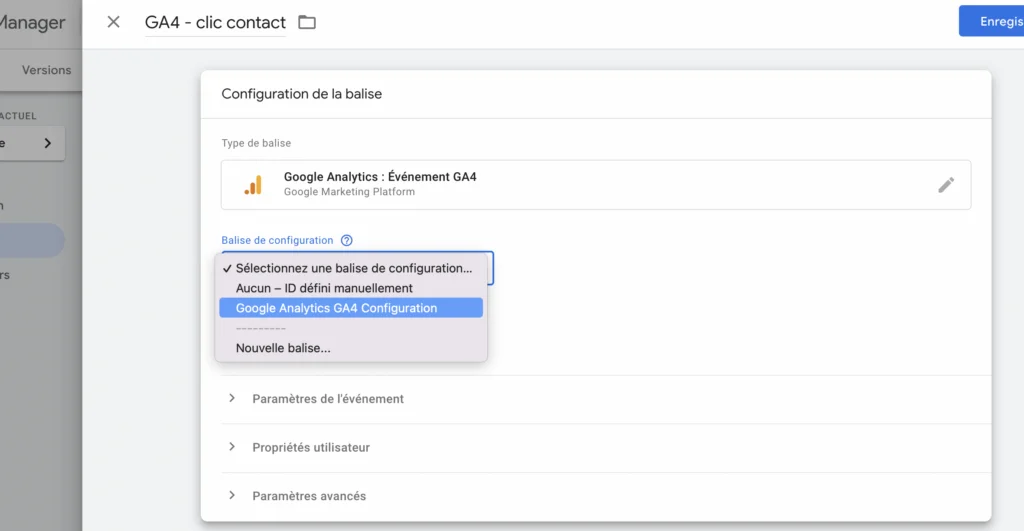 balise de configuration GA4