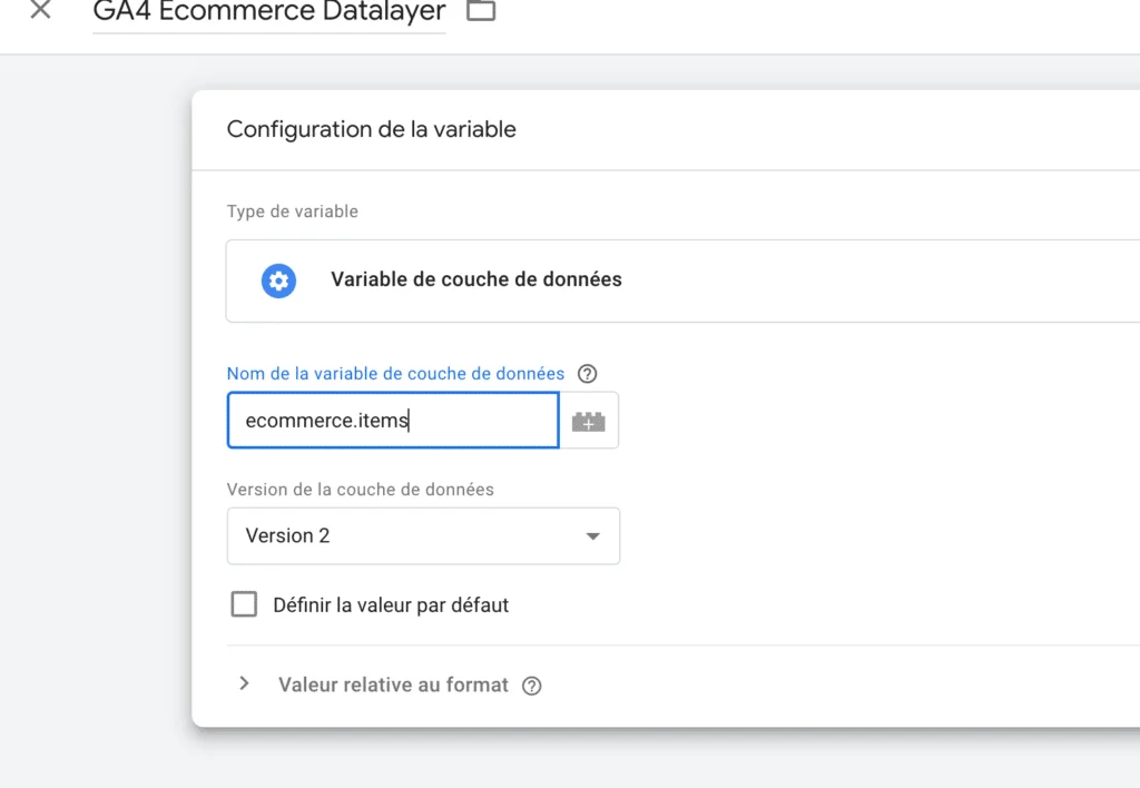 GA4 ecommerce datalyer