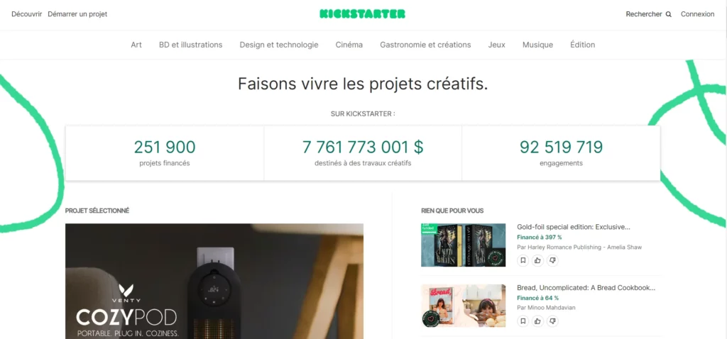 Investir dans une startup à l'aide de la plateformes de crowdfunding Kickstarter