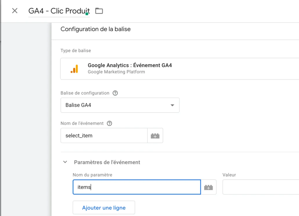 Google analitycs clic produit