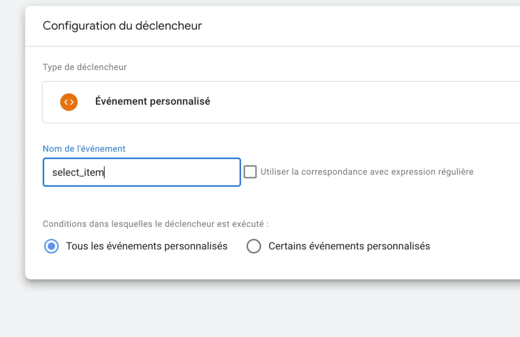 Configuration déclencheur Google Analytics