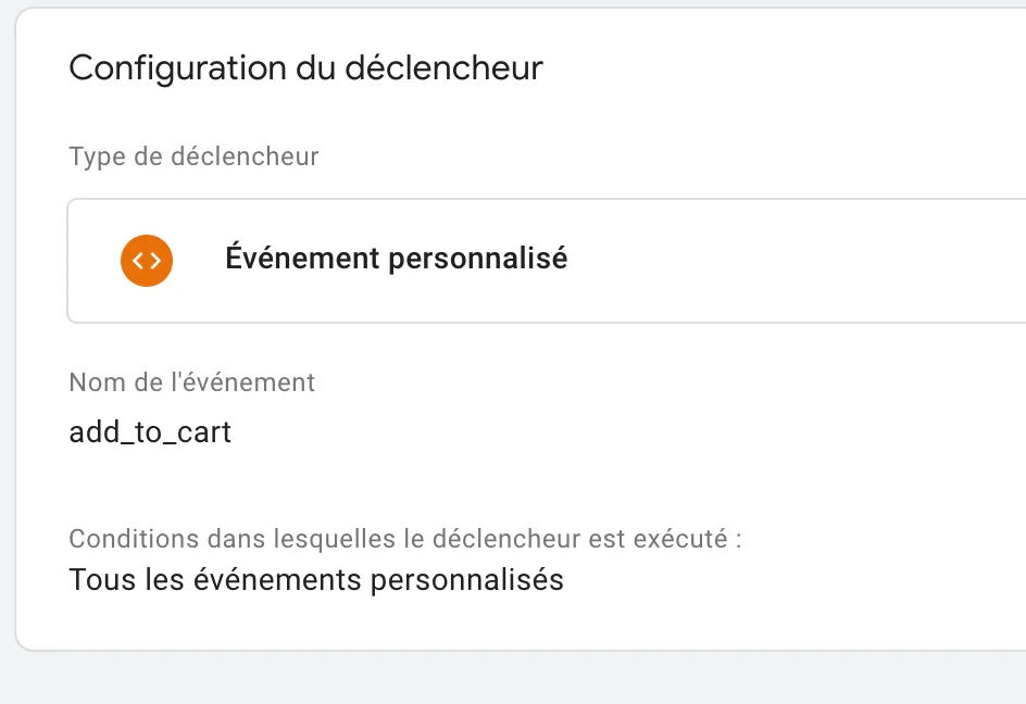 évènement personnalisé panier Google analitycs