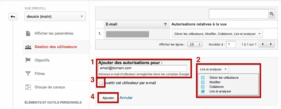 google analytics ajouter un nouvel utilisateur