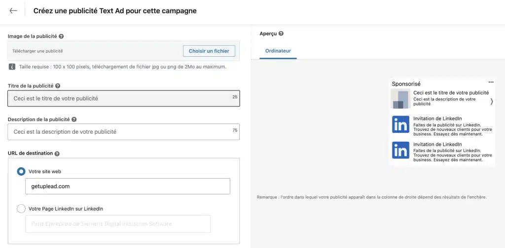 Annonces Textuelles sur LinkedIn Ads