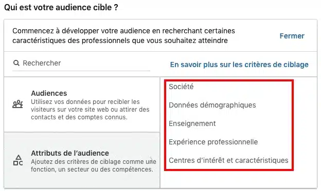 Audience sur Linkedin Ads