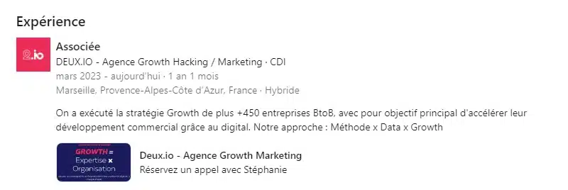 Parcours professionnel sur Linkedin
