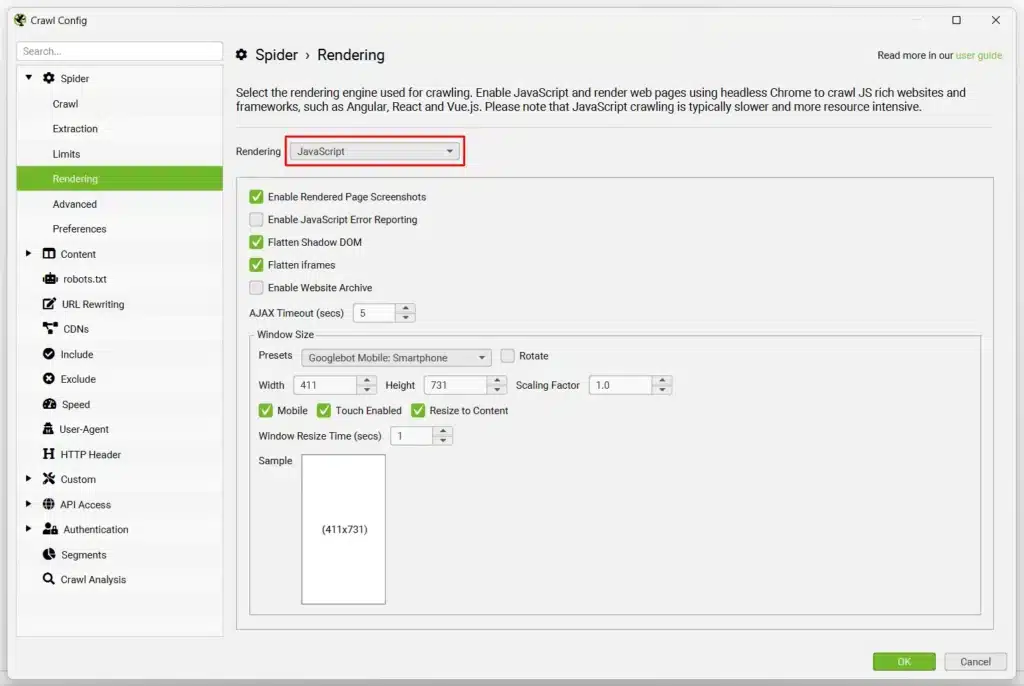 Sélectionnez Spider puis Rendering étape 5