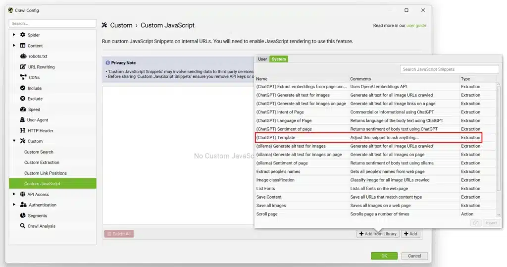 Sélectionner l'extrait « (ChatGPT) Template » étape 1