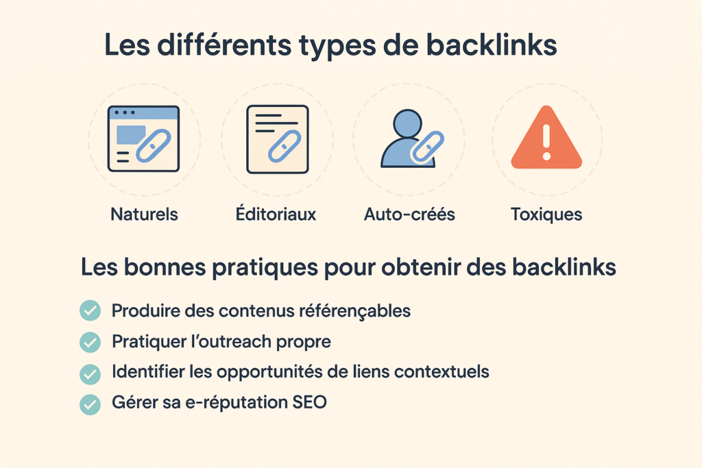 schema représentant les différents types de backlinks en seo